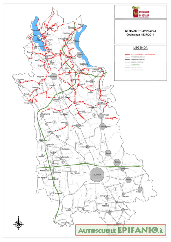 Mappa strade in Provincia di Novara interessate dall'obbligo di catene a bordo